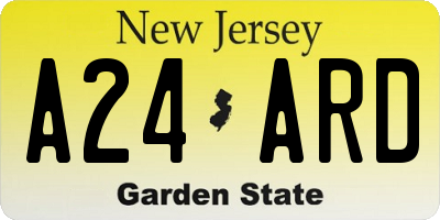 NJ license plate A24ARD