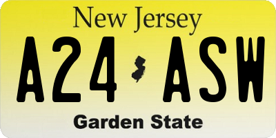 NJ license plate A24ASW