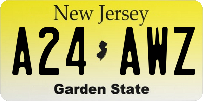 NJ license plate A24AWZ