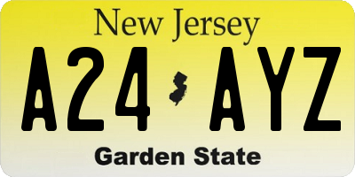 NJ license plate A24AYZ