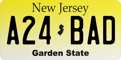 NJ license plate A24BAD
