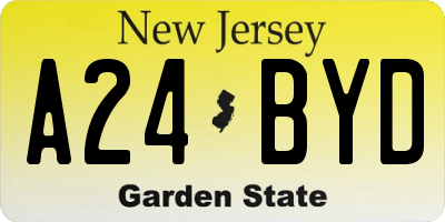 NJ license plate A24BYD