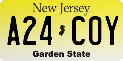 NJ license plate A24COY