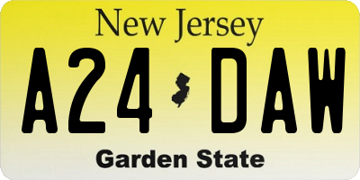 NJ license plate A24DAW