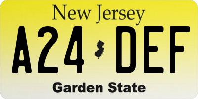 NJ license plate A24DEF