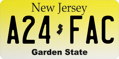NJ license plate A24FAC