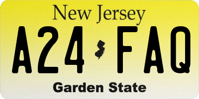 NJ license plate A24FAQ