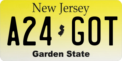 NJ license plate A24GOT