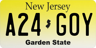 NJ license plate A24GOY