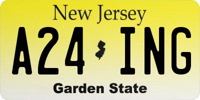 NJ license plate A24ING