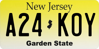 NJ license plate A24KOY