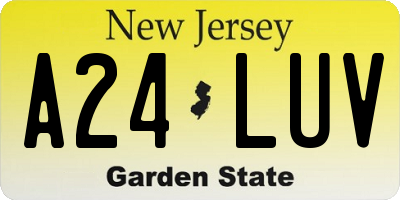 NJ license plate A24LUV