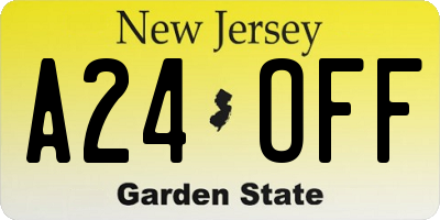 NJ license plate A24OFF