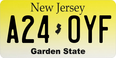 NJ license plate A24OYF