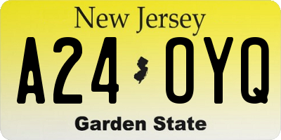 NJ license plate A24OYQ