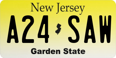NJ license plate A24SAW
