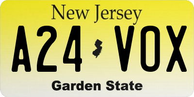NJ license plate A24VOX