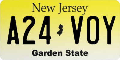 NJ license plate A24VOY