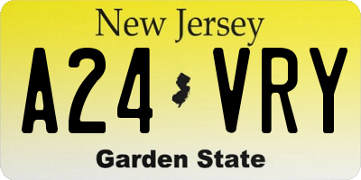 NJ license plate A24VRY