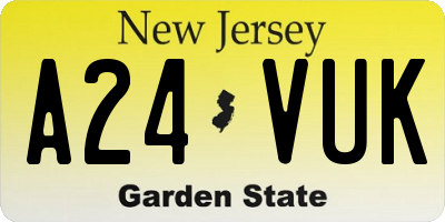 NJ license plate A24VUK