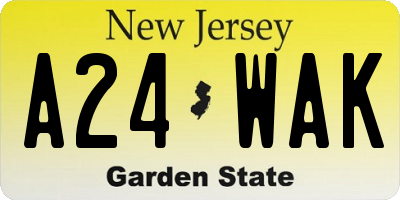 NJ license plate A24WAK