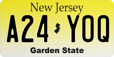 NJ license plate A24YOQ