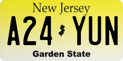 NJ license plate A24YUN