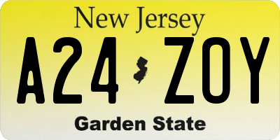 NJ license plate A24ZOY