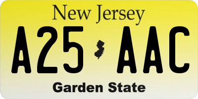 NJ license plate A25AAC