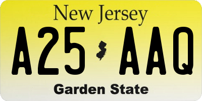 NJ license plate A25AAQ