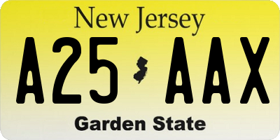 NJ license plate A25AAX