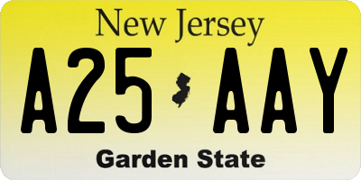 NJ license plate A25AAY