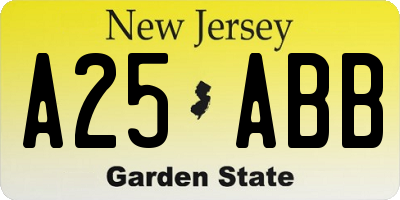 NJ license plate A25ABB