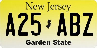 NJ license plate A25ABZ