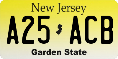 NJ license plate A25ACB