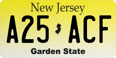NJ license plate A25ACF