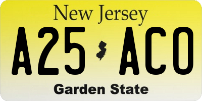 NJ license plate A25ACO