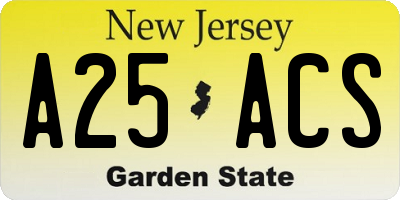NJ license plate A25ACS