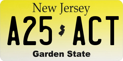 NJ license plate A25ACT