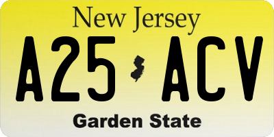 NJ license plate A25ACV