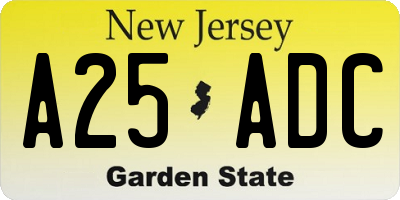 NJ license plate A25ADC