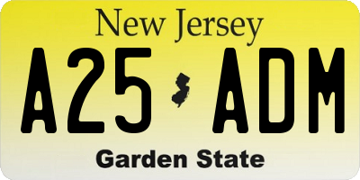 NJ license plate A25ADM