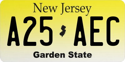 NJ license plate A25AEC