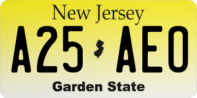 NJ license plate A25AEO