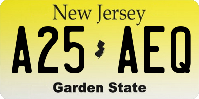 NJ license plate A25AEQ