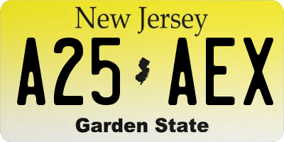 NJ license plate A25AEX