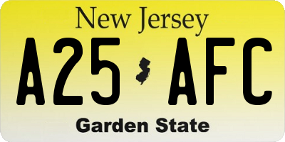 NJ license plate A25AFC