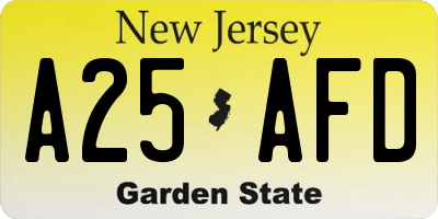 NJ license plate A25AFD
