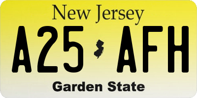 NJ license plate A25AFH