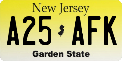NJ license plate A25AFK